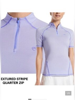G/FORE Lavender Textured Stripe Quarter Zip Golf Top
